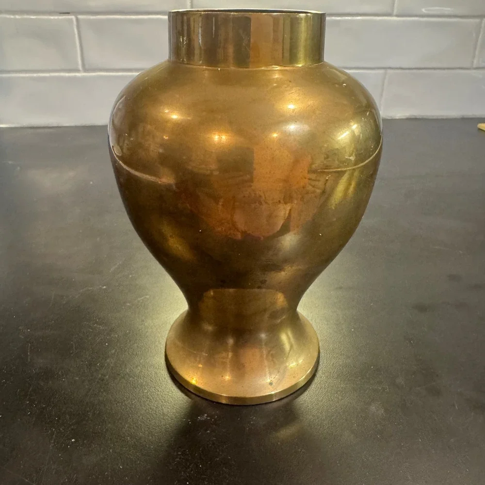 Vintage Brass Vase Home Decor 7in Gold Ginger Jar Urn Made in India B-116